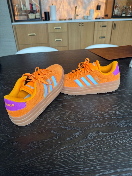 adidas Shoes - adidas Court Bold orange with Light Blue Stripes and Purple Heel